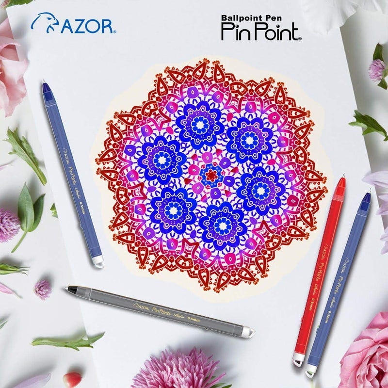 AZOR Pin Point Needle Extra Fine Point Writing Pens 0.5mm Ballpoint Pens Assorted â€“ (10 Pack: 5 Black, 3 Blue, 2 Red) - Image 2